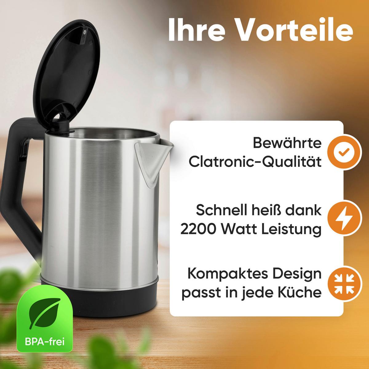 CZAJNIK ELEKTRYCZNY WKS 3692 SW - kolor stalowy/czarny, Trend, tworzywo sztuczne/metal (21/22/16cm) - Clatronic