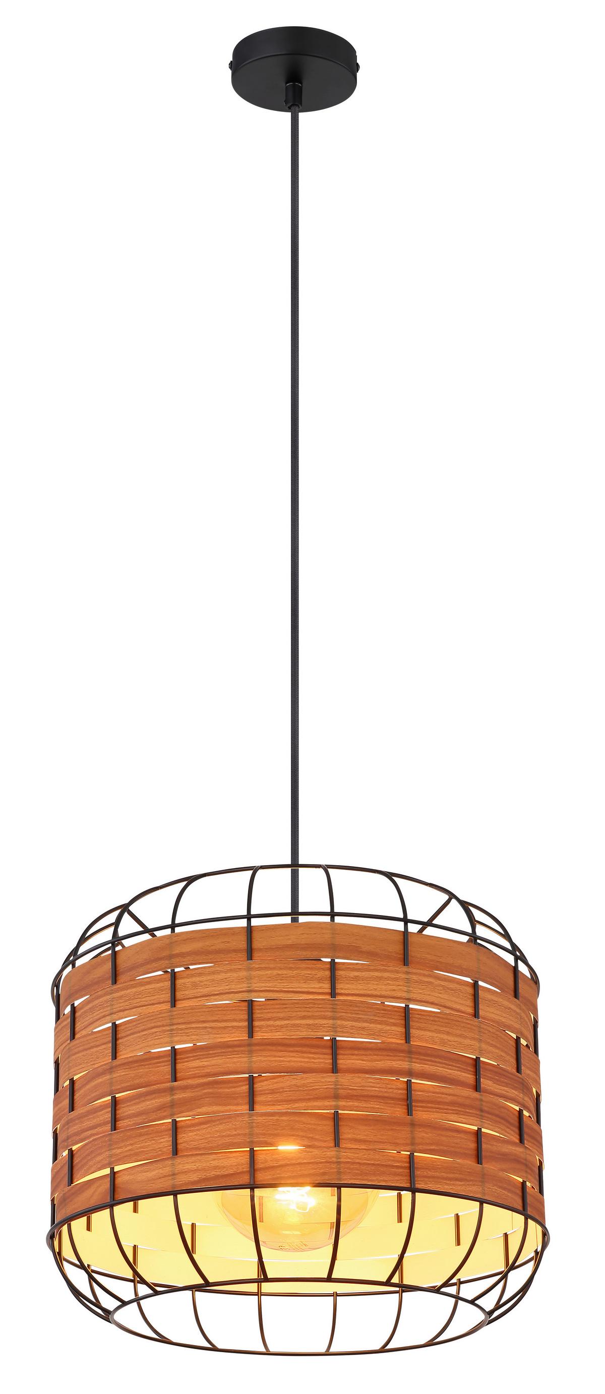 Hängeleuchte Elmar in Schwarz/Braun max. 60 Watt - Schwarz/Braun, KONVENTIONELL, Kunststoff/Metall (35/120cm) - Globo