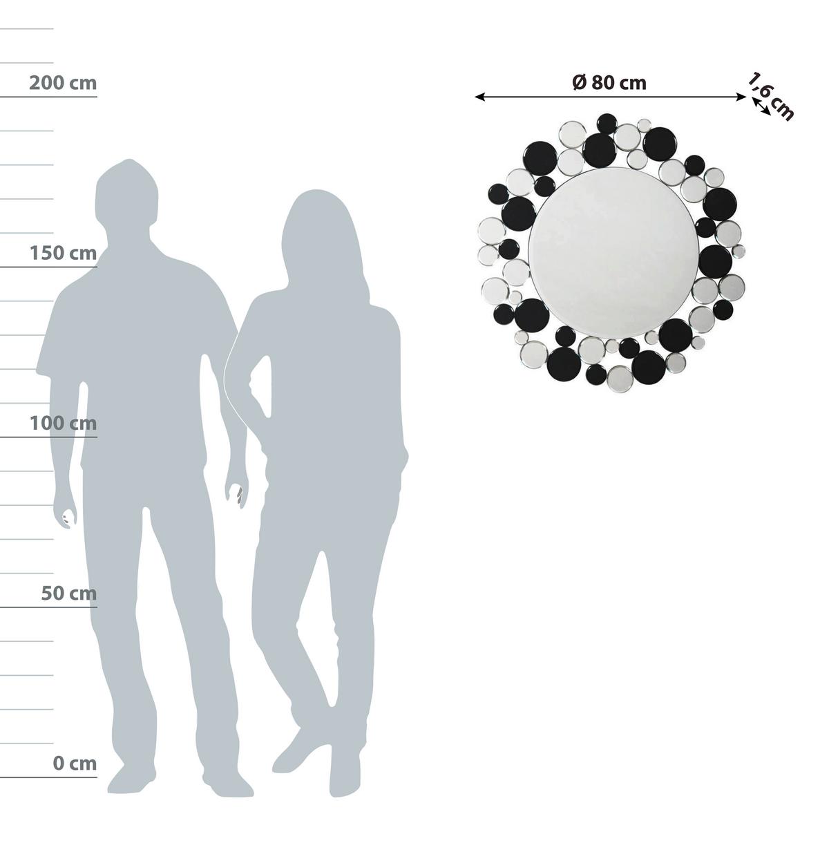 Wandspiegel Bubble Silber/Schwarz - Silberfarben/Schwarz, Basics, Glas/Metall (80/80/5cm) - Kayoom