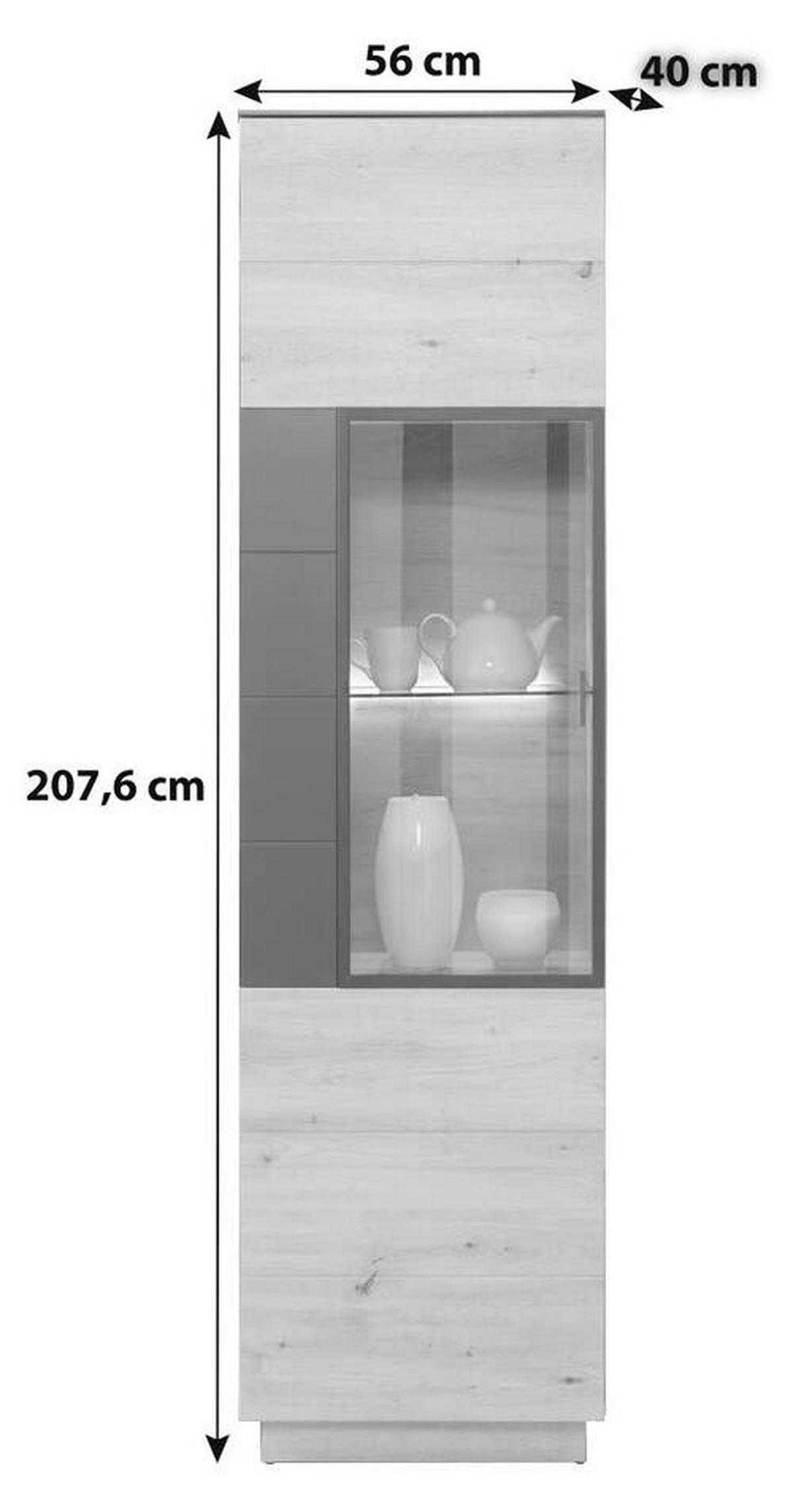 Vitrină Tonale - culoare lemn stejar/gri, Modern, sticlă/material pe bază de lemn (56/207,6/40cm) - Modern Living