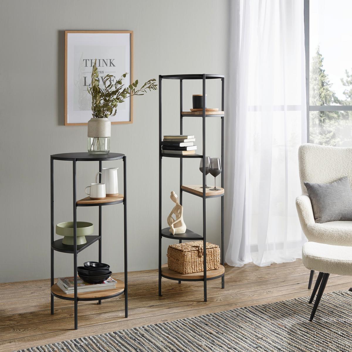 Standregal Charly in Naturfarben - Schwarz/Naturfarben, MODERN, Holz/Metall (45/150/45cm) - Zandiara