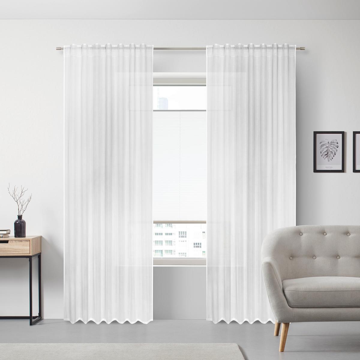 Kombivorhang Leo in Transparent, 2 Stk. - Weiß, KONVENTIONELL, Textil (140/255cm) - Premium Living