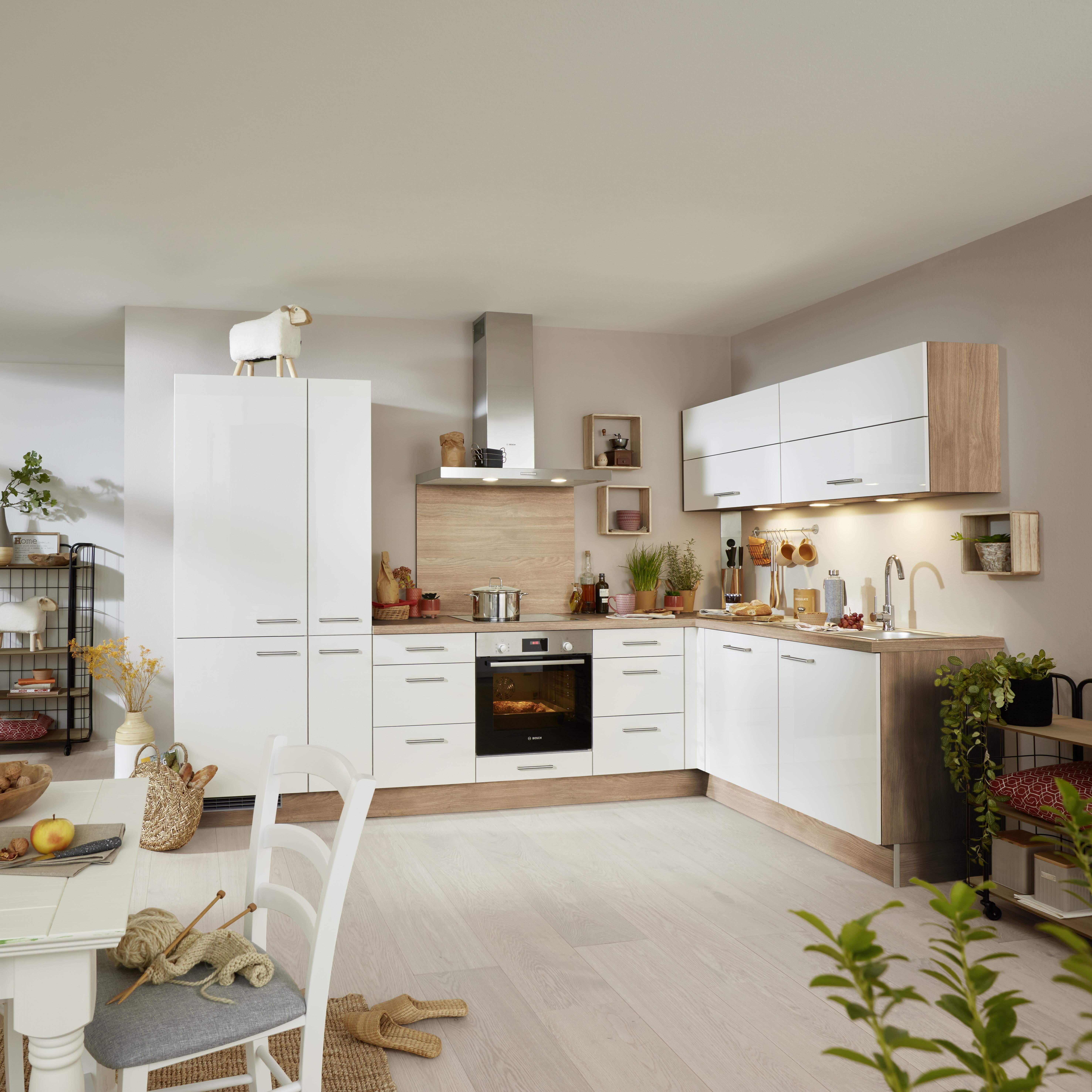 Eckküche IP4050 - Weiss/Pinienfarben, Modern, Holzwerkstoff (315/185cm) - Impuls