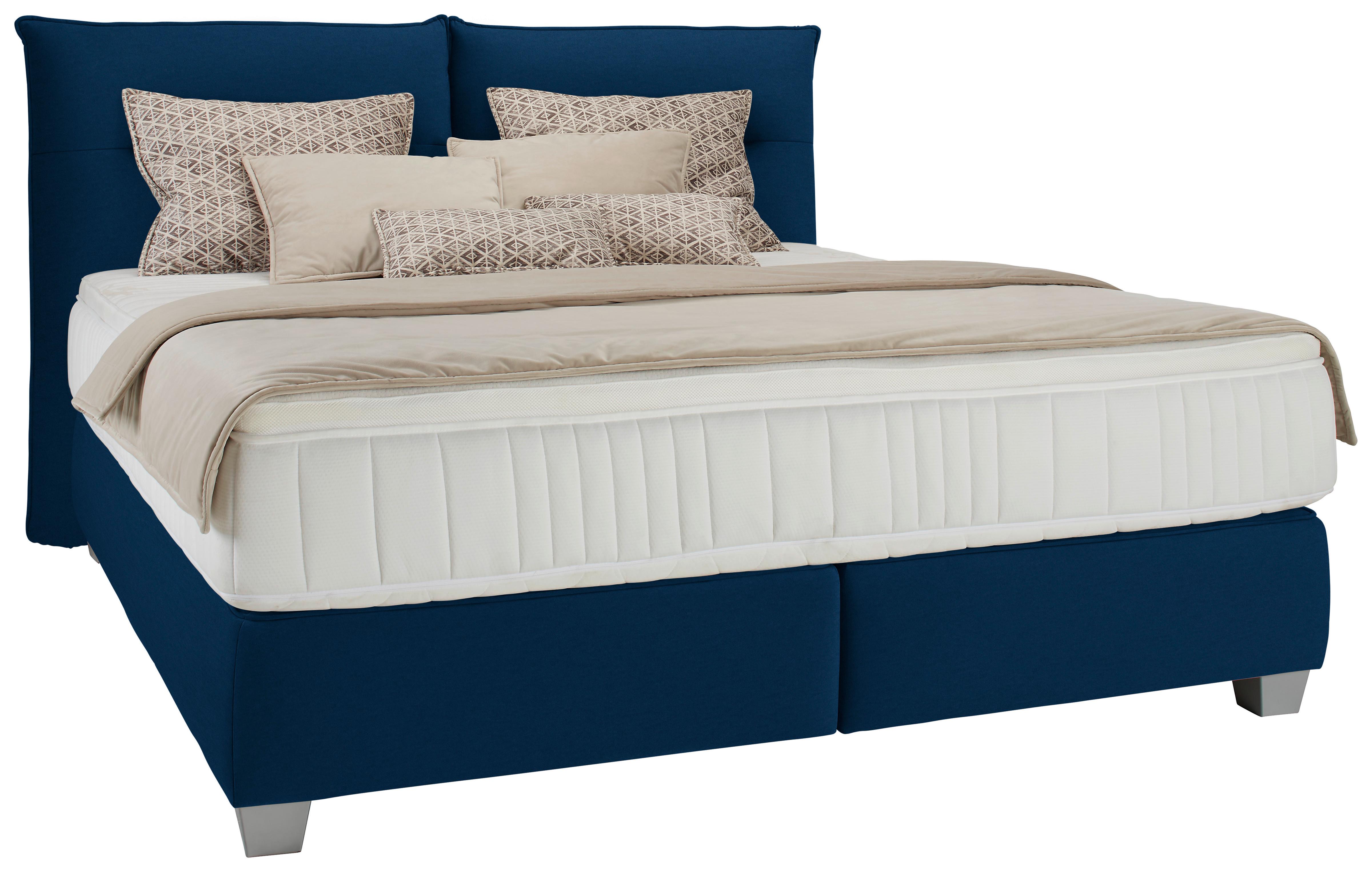 Boxspringbett Fog in Blau ca. 160x200cm - Blau/Silberfarben, Kunststoff/Textil (160/200cm) - Premium Living