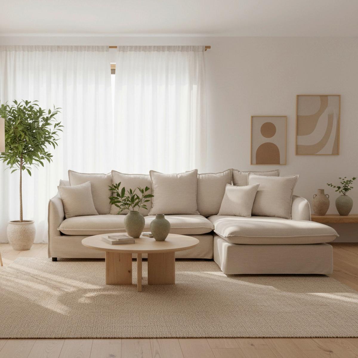 Wohnlandschaft Elia Natur Webstoff - Schwarz/Naturfarben, MODERN, Holz/Kunststoff (265/158cm) - Bessagi Home