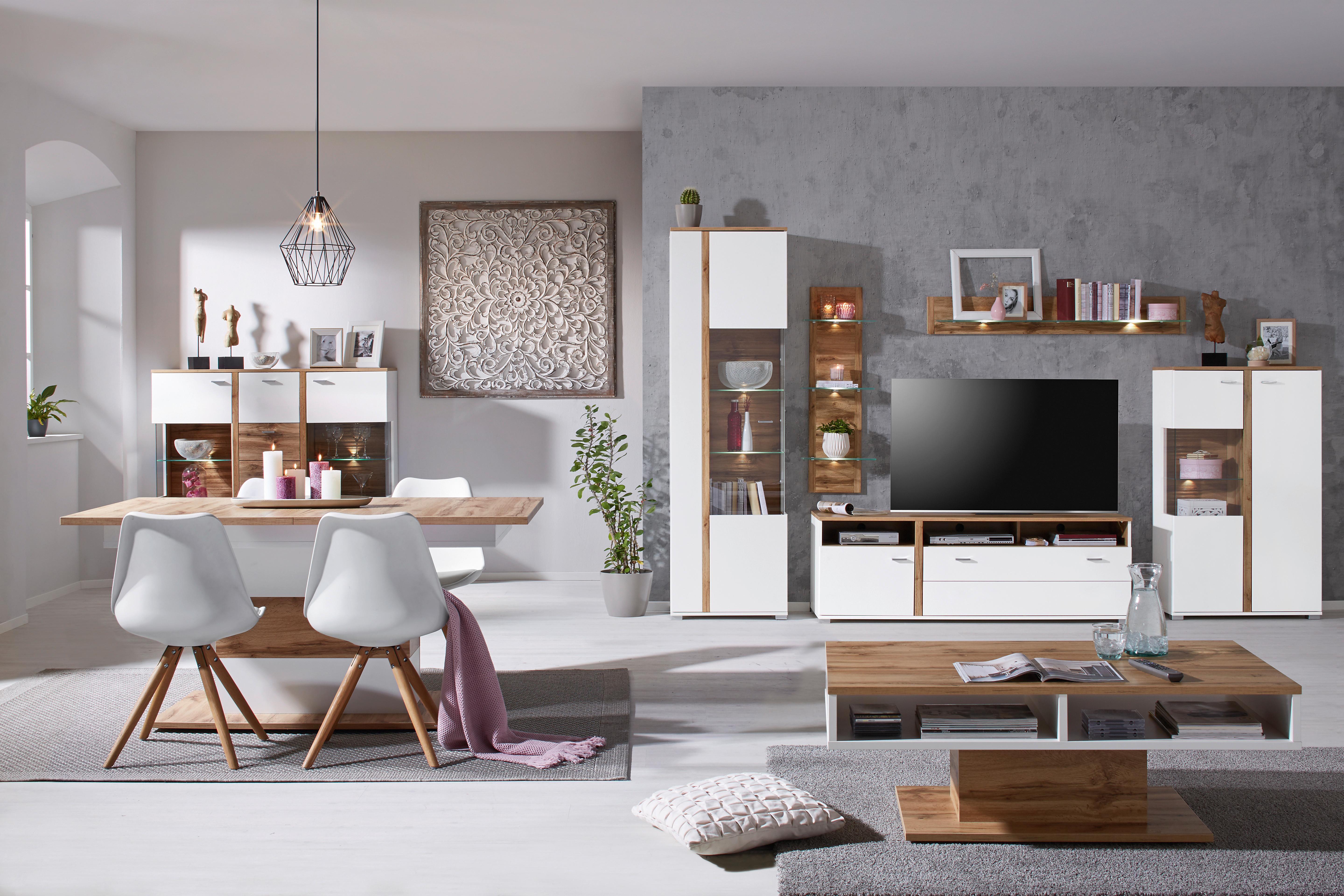 Highboard Alamo in Eichefarben - Chromfarben/Eichefarben, MODERN, Holzwerkstoff/Metall (78/131/37cm) - Mömax