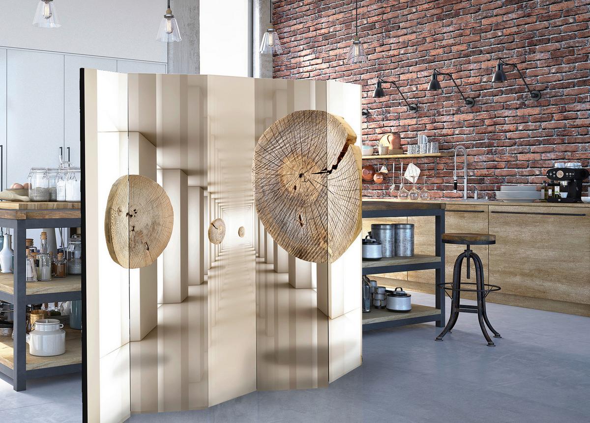 Paravan Futuristic Forest I, 5-Delni, Dvostranski - krem barve/bež, Basics, tekstil/les (225/172/3cm) - artgeist