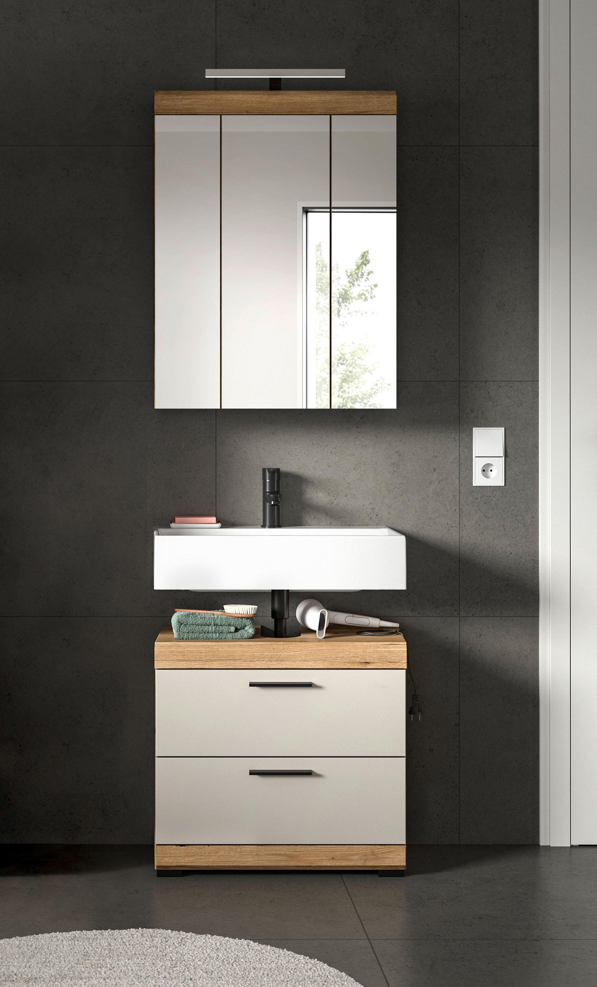 Badezimmer Scout 2-tlg. mit LED ca. 60 cm Kaschmir - Kaschmir/Schwarz, MODERN, Glas/Holzwerkstoff (60cm) - MID.YOU