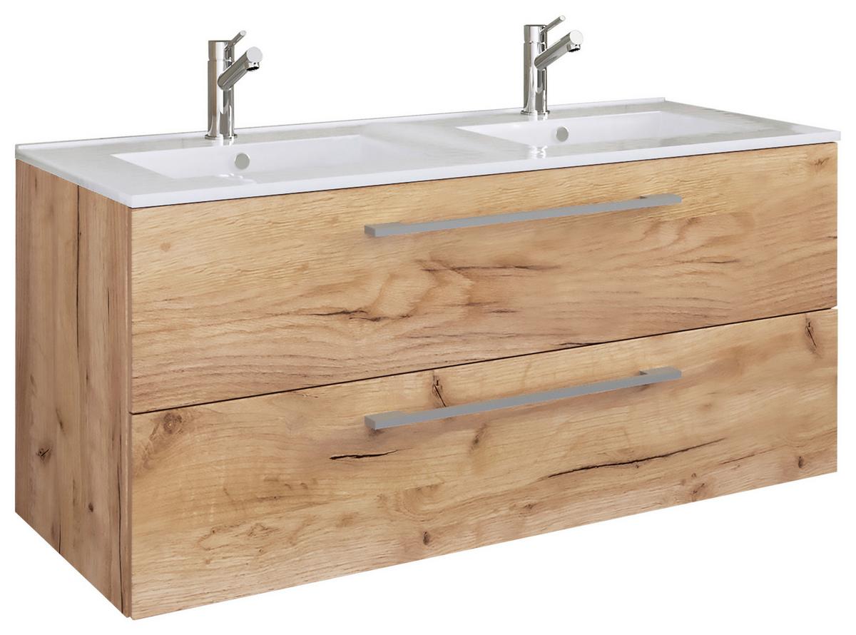 Kombiniran Umivalnik Budasi, Hrast - siva/bela, Moderno, umetna masa/leseni material (111cm) - MID.YOU