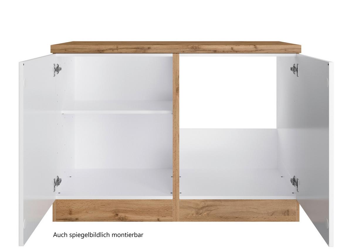 Spülenunterschrank Meran ca. 120x86x60 cm Weiß/Eiche - Eiche Wotan/Schwarz, LIFESTYLE, Holzwerkstoff/Metall (120/86/60cm) - Held