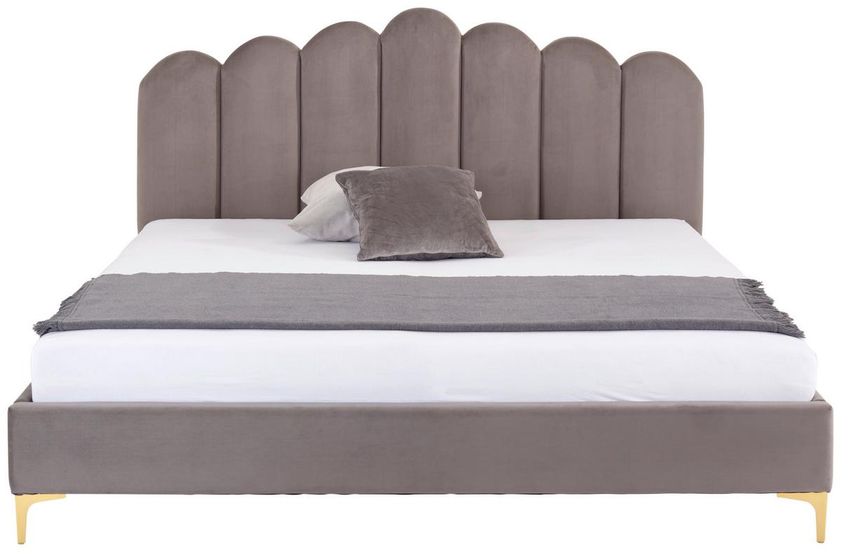 Oblazinjena Postelja Lucy, Siva, 180x200 - zlate barve/črna, Moderno, kovina/leseni material (180/200cm) - Livetastic