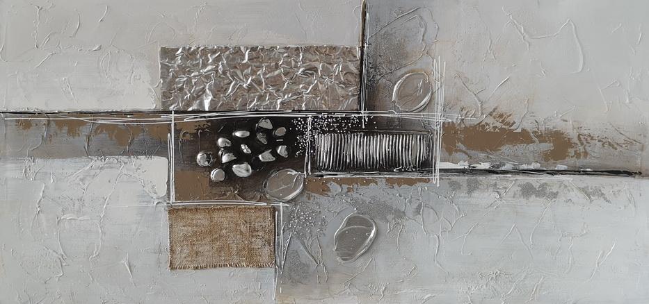 OBRAZ OLEJNY BD18B275B-2A - kolor srebrny/czarny, Design, metal/drewno (120/55/3cm) - Monee