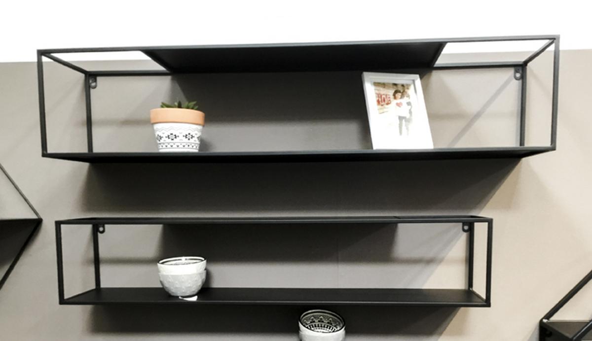 Wandregalset aus Metall in Schwarz, 2 Stück - Schwarz, MODERN, Metall (95-85/20-17/20-17cm) - Mömax