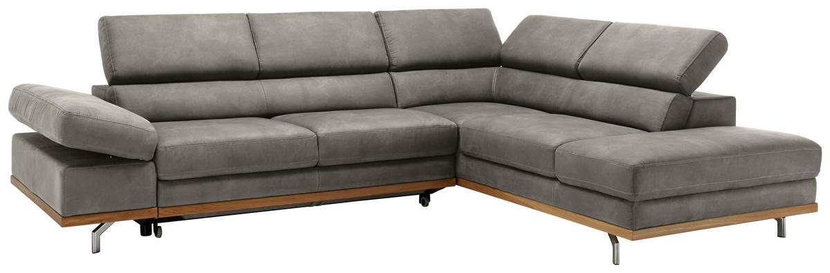Ecksofa Carmen Grau mit Bettfunktion - Chromfarben/Silberfarben, Konventionell, Holz/Textil (292/93/226cm) - Zandiara