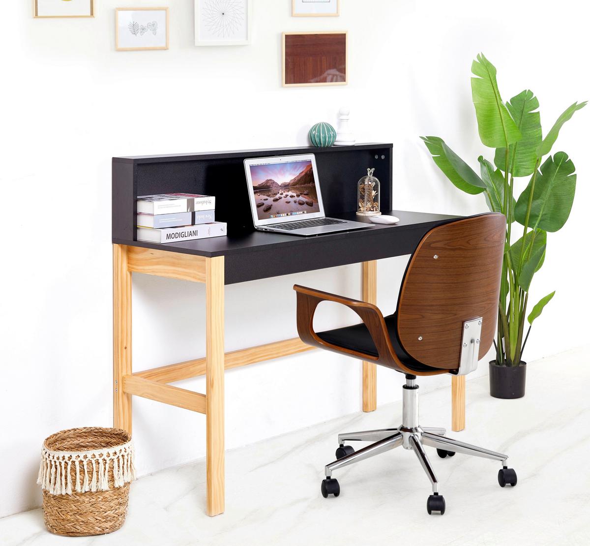 Schreibtisch inkl. Aufsatz Naturfarben/Schwarz - Schwarz/Naturfarben, Design, Holz/Holzwerkstoff (120/45/101cm) - Livetastic