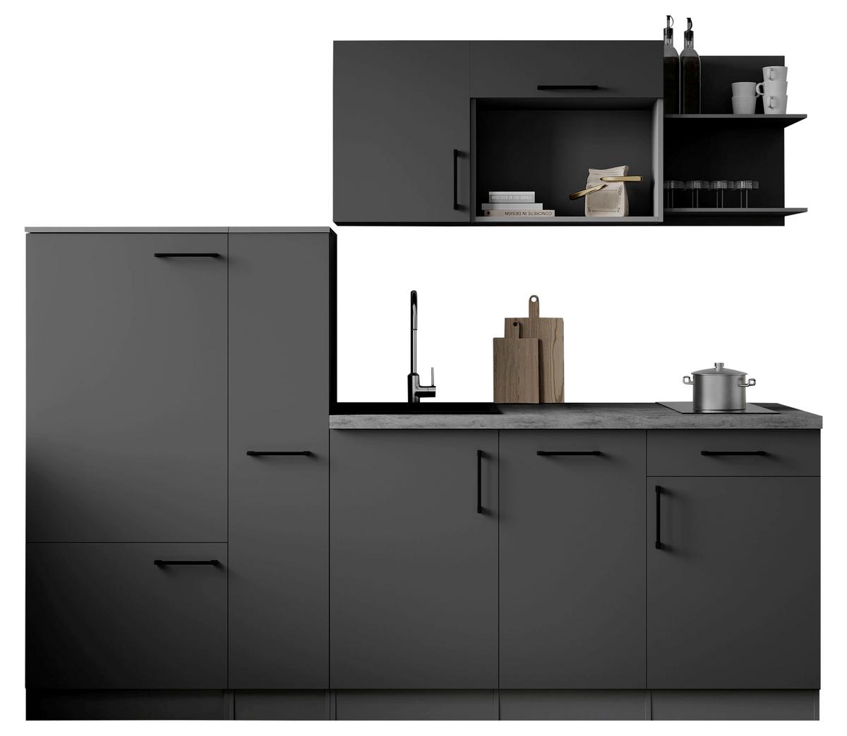 Küchenblock Oliver m. Geräten Grau - Grau, Trend, Holzwerkstoff/Metall (235cm) - Respekta