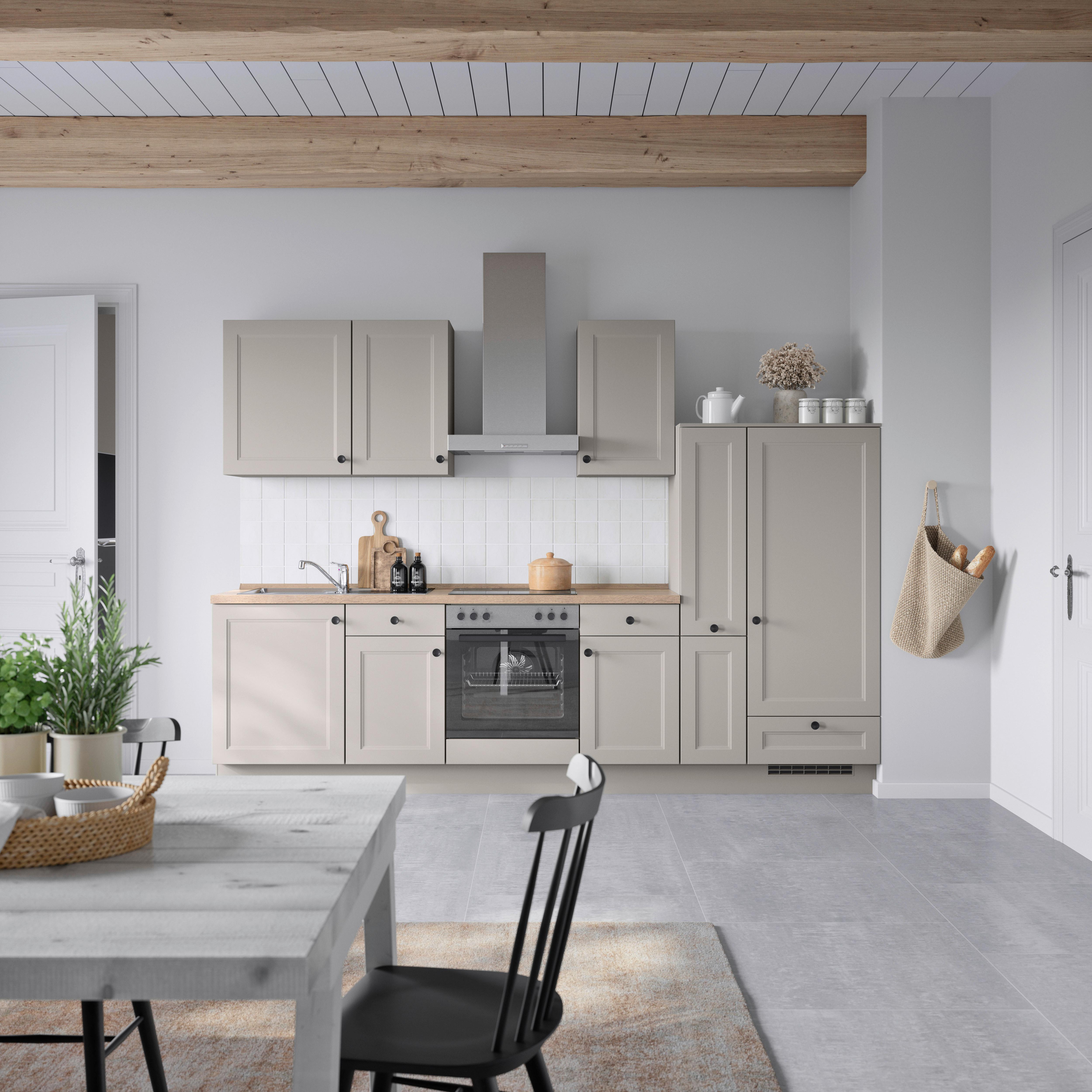 Küchenblock Cascada Low m. Geräten Grau - Eiche dunkel/Schwarz, MODERN, Holzwerkstoff/Metall (300cm) - Nobilia