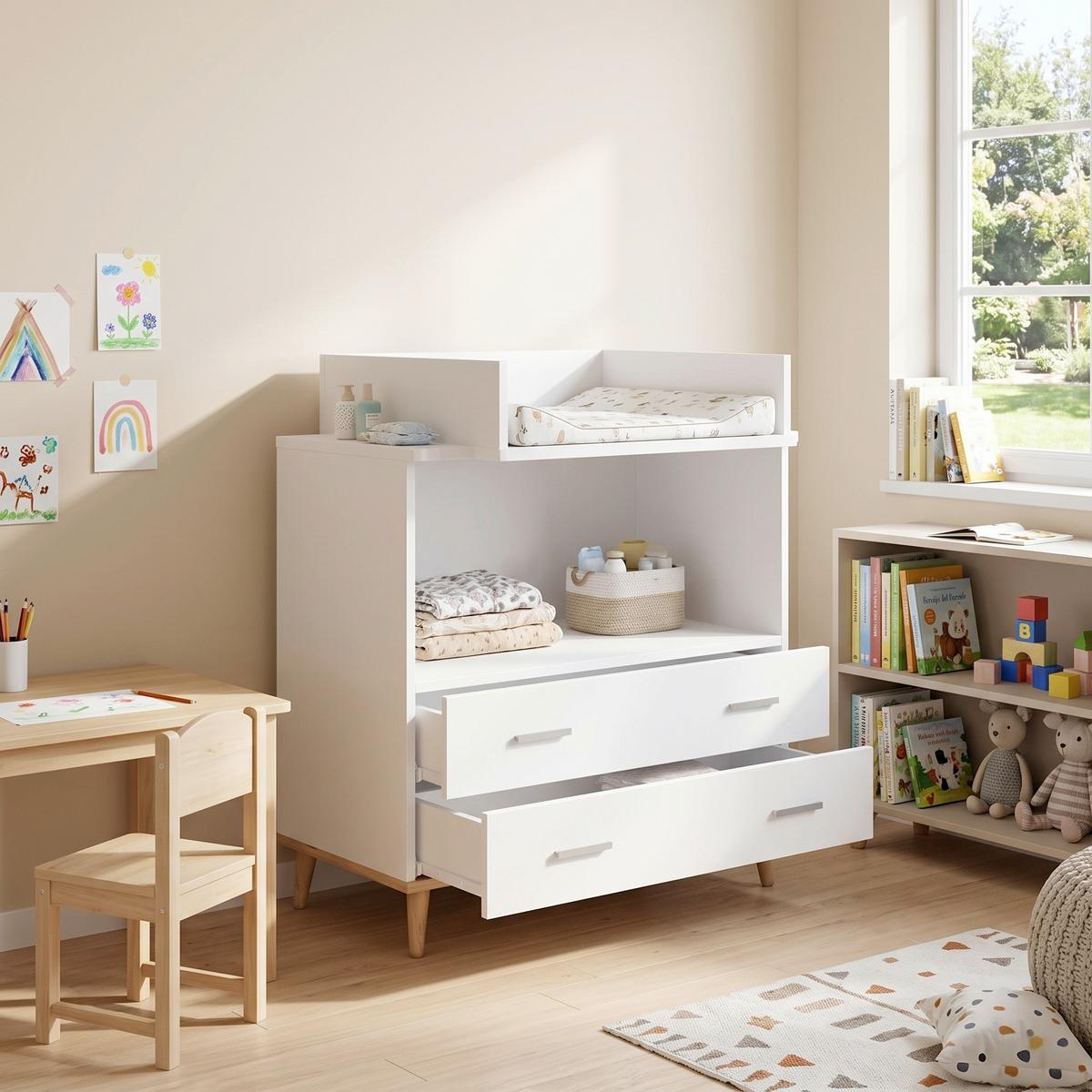 Wickelkommode Landos ca. 80 cm Weiß/Honigeiche - Weiß/Grau, MODERN, Holzwerkstoff/Kunststoff (60/93/49cm) - Livetastic