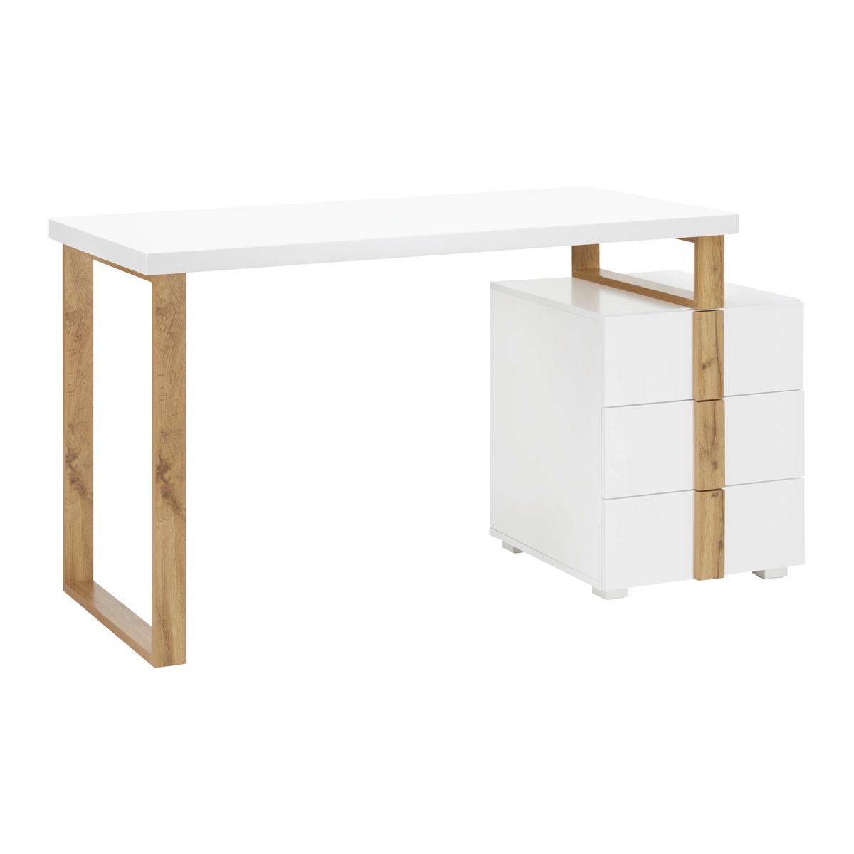 BIURKO FIONA - biały/kolor sosnowy, Modern, materiał drewnopochodny/drewno (137,5/60/76cm) - Bessagi Home