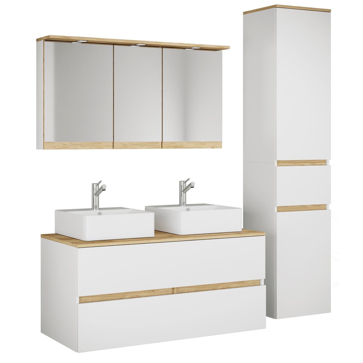 Badezimmer Cosila - Honigeiche/Weiss, Trend, Keramik/Holzwerkstoff (151cm) - MID.YOU