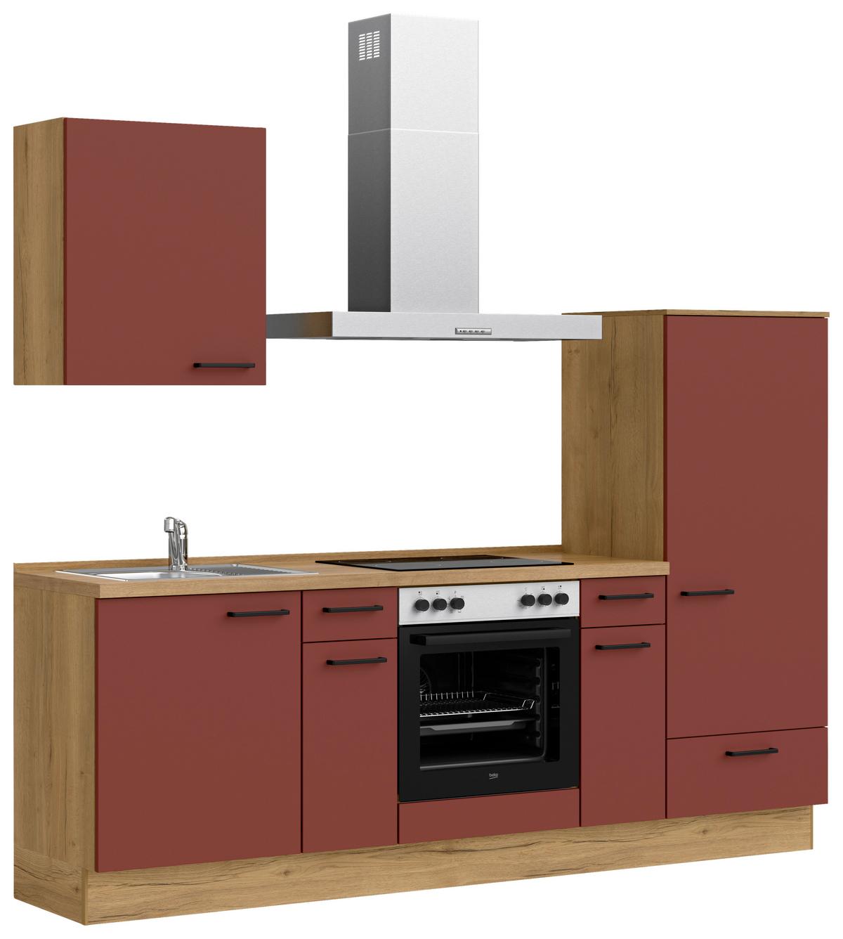 Küchenblock Easytouch Low m. Geräten Dunkelrot - Eichefarben/Schwarz, MODERN, Holzwerkstoff/Metall (240cm) - Nobilia