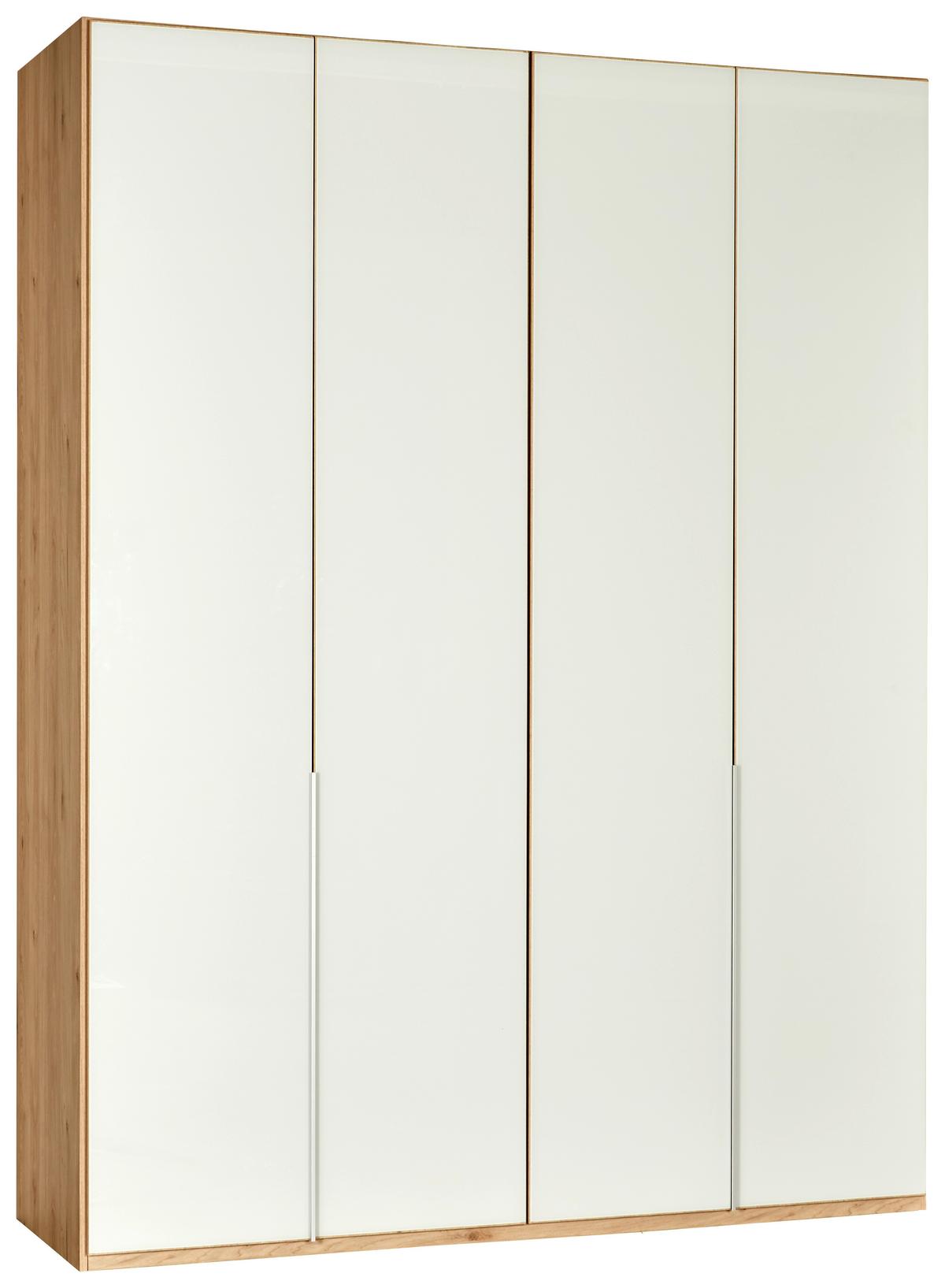 Drehtürenschrank in Weiß aus Glas - Eichefarben/Alufarben, KONVENTIONELL, Holzwerkstoff/Metall (180/236/58cm) - Premium Living