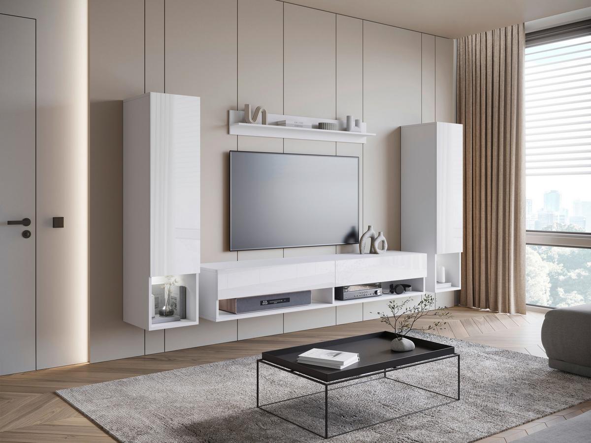 Dnevni Regal Amadeo 2, Bela, Visoki Sijaj, 4-Delno - bela/visoki sijaj, Basics, leseni material (245/130/32,5cm) - P & B