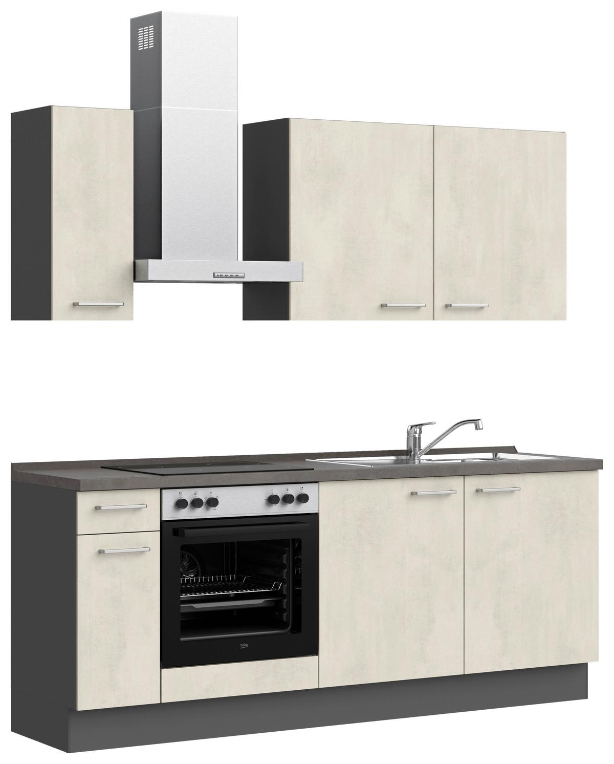 Küchenblock Riva Low m. Geräten Weiß - Schieferfarben/Edelstahlfarben, MODERN, Holzwerkstoff/Metall (210cm) - Nobilia