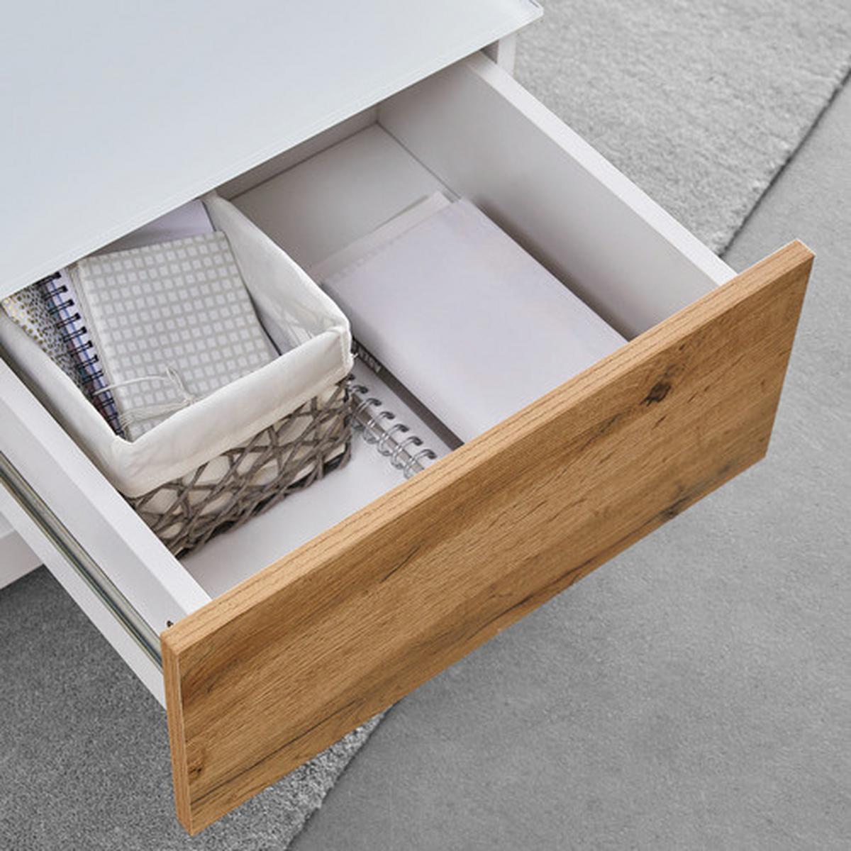 Couchtisch Nevio Weiß Eichefarben MDF mit Stauraum - Eichefarben/Weiß, MODERN, Glas (85/85/30cm) - Bessagi Home