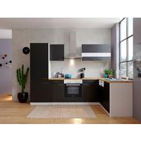 Eckküche Malia mit Geräten ca. 280x172 cm Schwarz - Edelstahlfarben/Nussbaumfarben, Basics, Holzwerkstoff/Metall (280/172cm) - Respekta