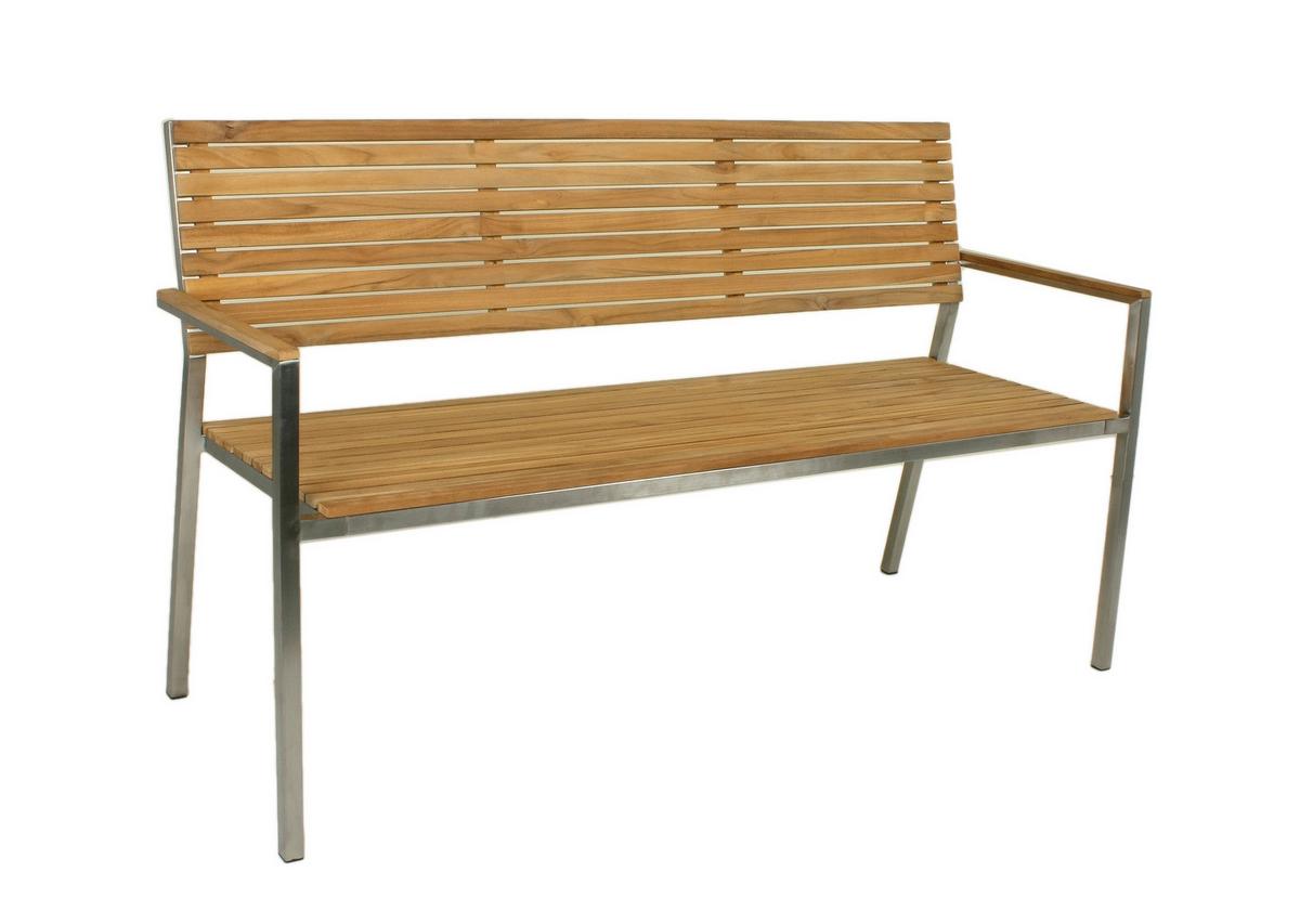 Gartenbank Teakholz B: 144 cm Denver mit Rückenlehne - Silberfarben/Teakfarben, Basics, Holz/Metall (144/86/55cm) - Gardenson