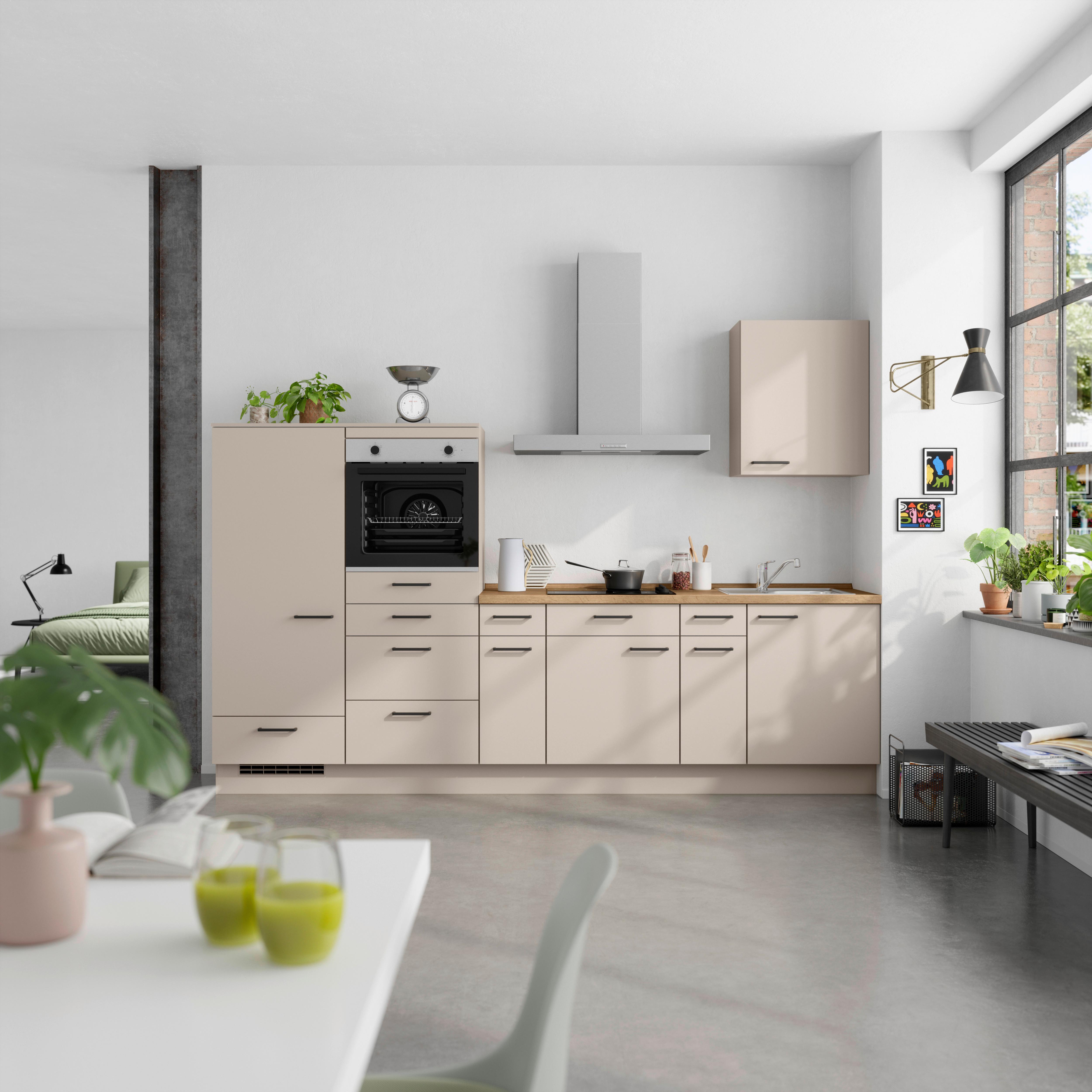 Küchenleerblock Easytouch Low o. Geräte Sandfarben - Sandfarben/Eichefarben, MODERN, Holzwerkstoff/Metall (300cm) - Nobilia