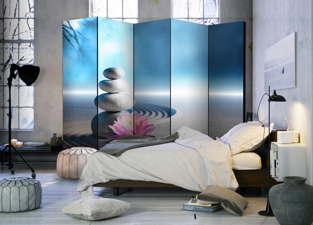 Paravan Zen Garden I, 5-Delni, Akustičen - svetlo modra/svetlo siva, Basics, umetna masa/tekstil (225/172/3cm) - artgeist
