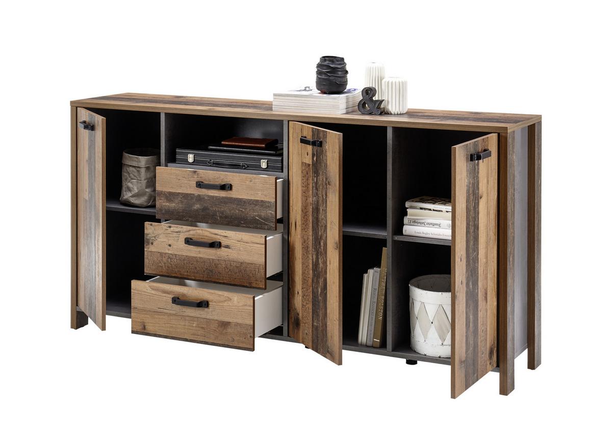 Sideboard in Anthrazit/Eichefarben - Eichefarben/Anthrazit, Konventionell, Holzwerkstoff/Kunststoff (183/93/38cm) - Mömax