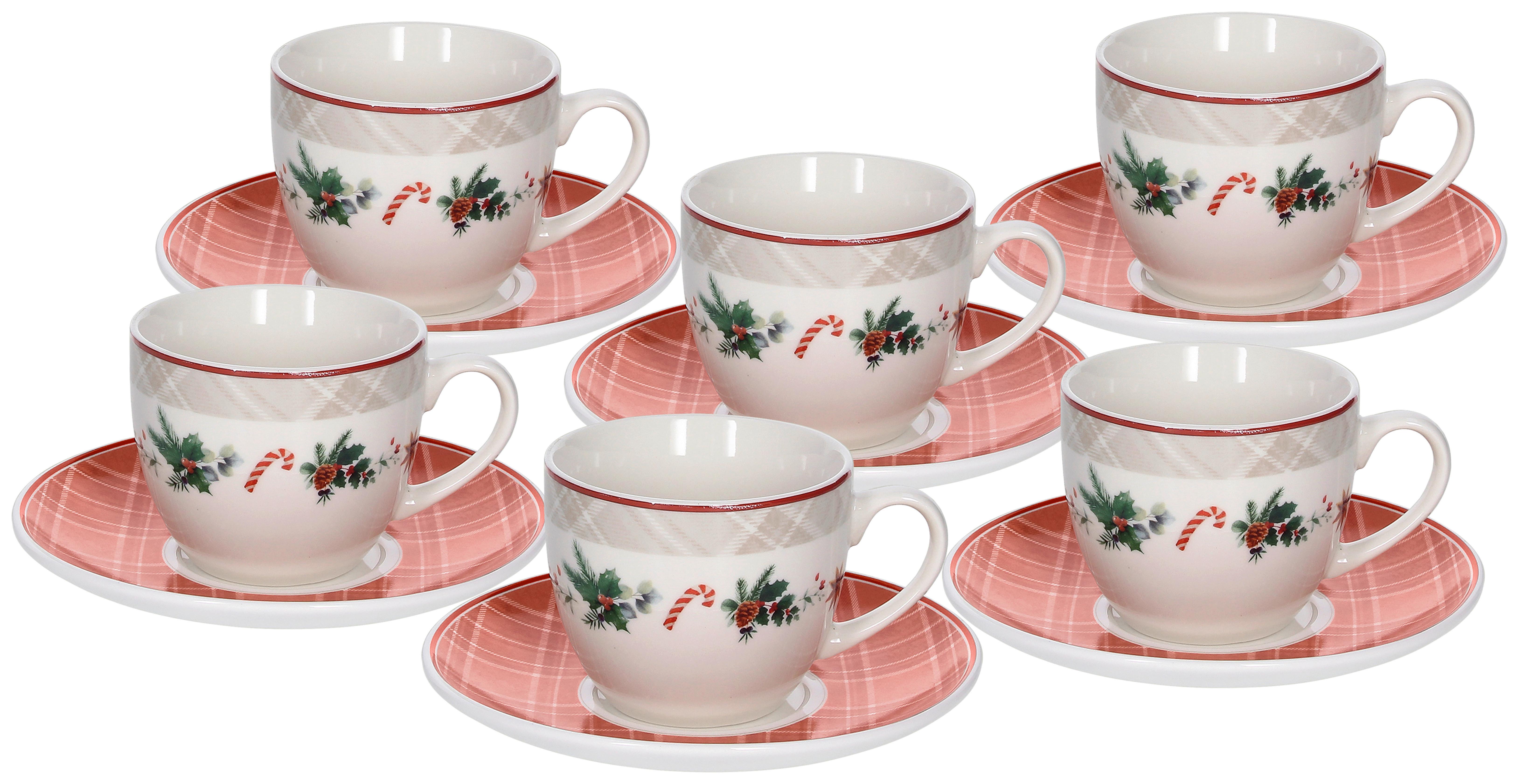 Set Skodelic Za Kavo Iris Xmas Joy - rdeča/bela, Trendi, keramika (18/37/9cm) - Tognana