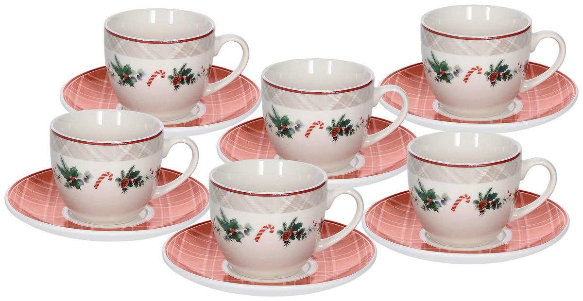 Set Skodelic Za Kavo Iris Xmas Joy - rdeča/bela, Trendi, keramika (18/37/9cm) - Tognana