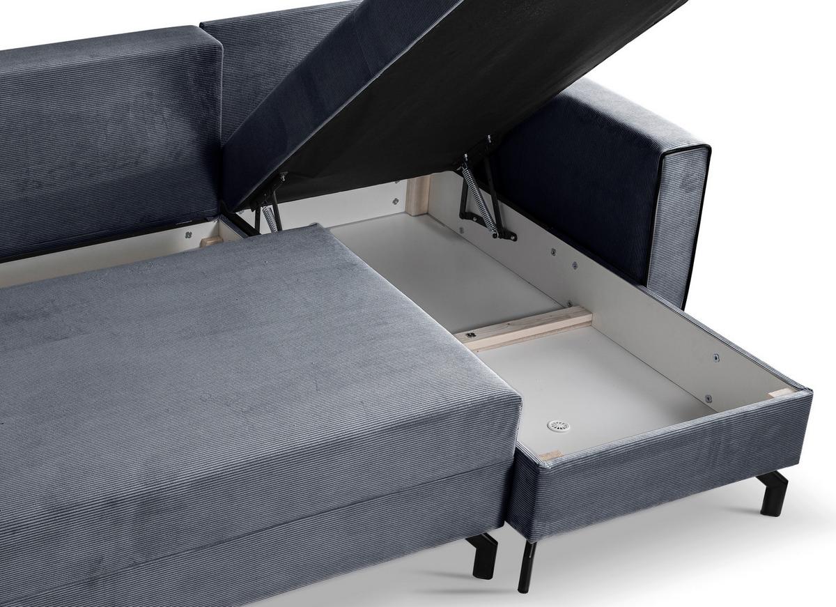 Ecksofa Marti Blaugrau mit Schlaffunktion - Blaugrau/Schwarz, Basics, Holz/Textil (230/148cm) - MID.YOU