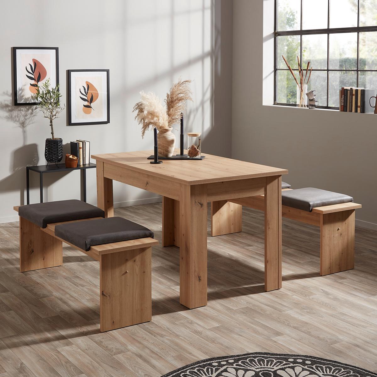 Jedilna Garnitura Pariz, Hrast Artisan, Miza, 2 Klopi - hrast artisan, Konvencionalno, leseni material (137/77/75cm) - Based