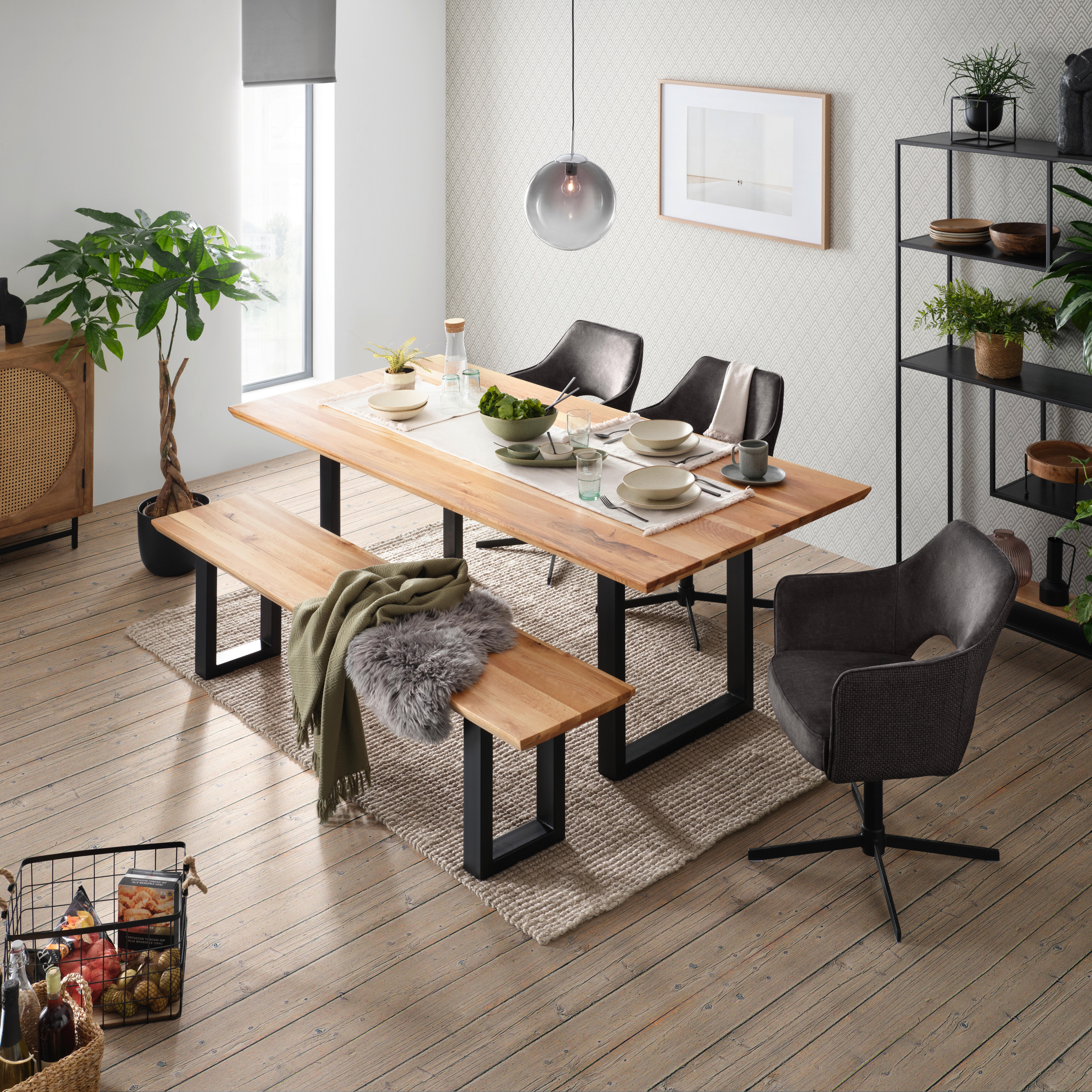 table in Eichefarben - Eichefarben/Schwarz, Modern, Holz/Metall (140/90/77cm) - Premium Living