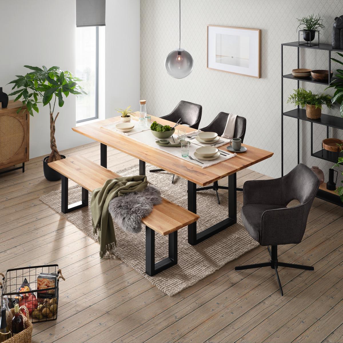 Esstisch in Eichefarben - Eichefarben/Schwarz, Modern, Holz/Metall (140/90/77cm) - Premium Living