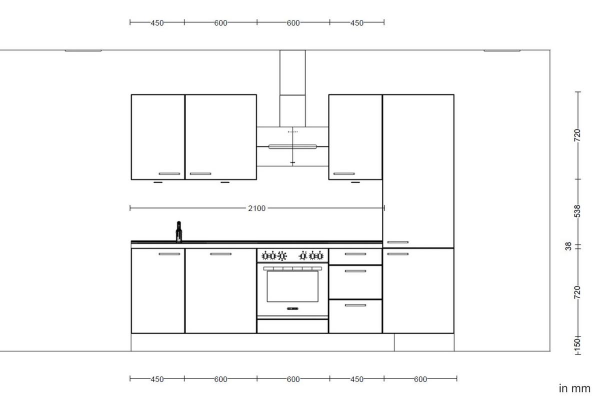 Küchenleerblock Touch High o. Geräte Grau - Eiche dunkel/Edelstahlfarben, MODERN, Holzwerkstoff/Metall (270cm) - Nobilia