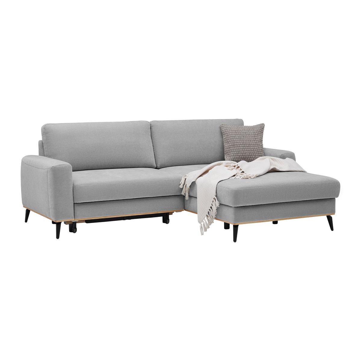 Wohnlandschaft Romeo Grau mit Bettfunktion - Schwarz/Grau, KONVENTIONELL, Holz/Textil (234/87/167cm) - Zandiara