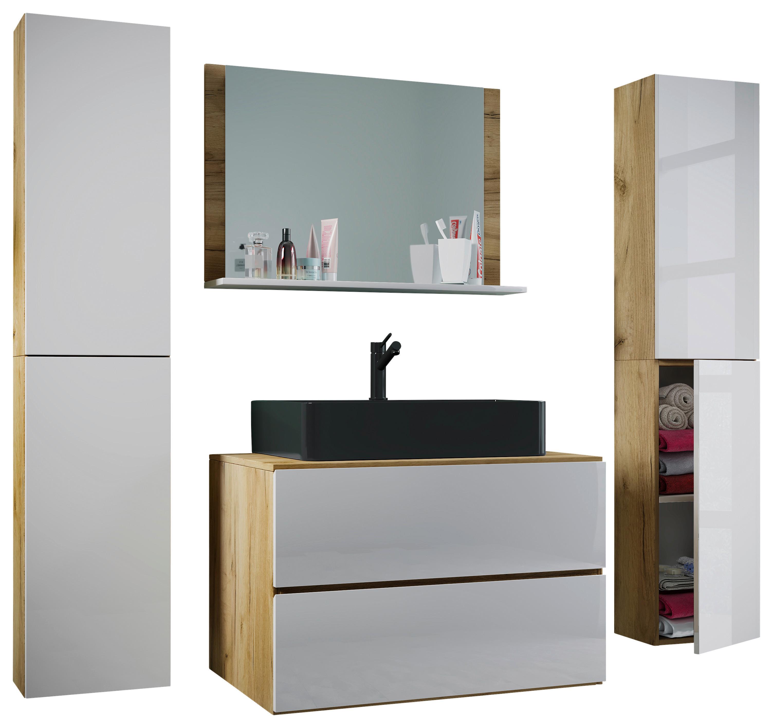 Kopalnica Lendas Xl, Medeni Hrast, Bela - črna/bela, Moderno, steklo/leseni material (147cm) - MID.YOU