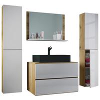 Badezimmer Lendas 5-tlg. Honigeiche/Weiß/Schwarz - Honigeiche/Schwarz, MODERN, Glas/Keramik (147cm) - MID.YOU