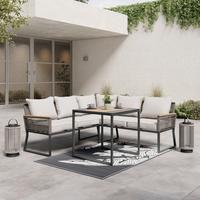 Dining-Loungeset Sonora Grau Outdoorstoff/Metall +Abdeckung - Hellgrau/Schwarz, MODERN, Glas/Kunststoff (181/73/65cm) - Bessagi Garden