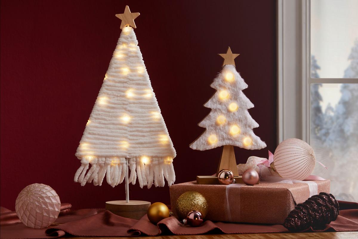 Led-díszlámpa Carol - fehér, Konventionell, textil/fa (20/40cm) - Premium Living