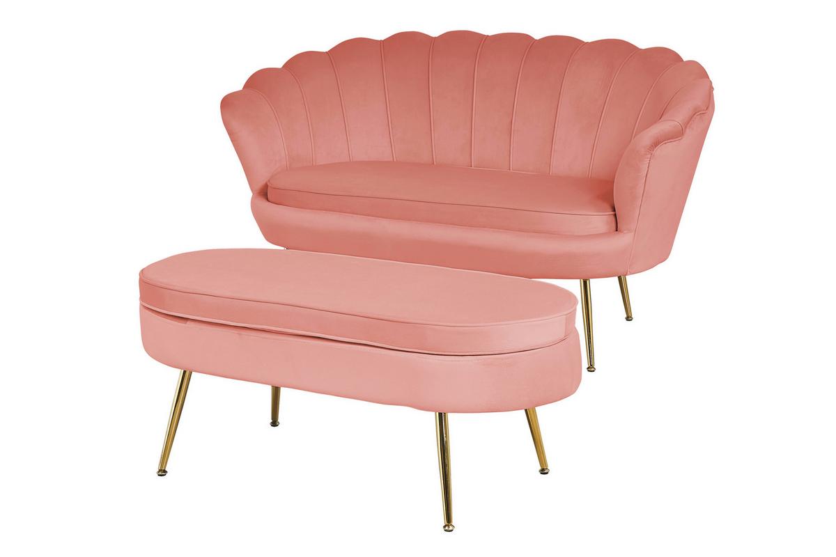 Tabure Samt, Roza - zlate barve/roza, Moderno, kovina/tekstil (99/40/44cm) - Livetastic