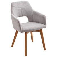 KRZESŁO Z PODŁOKIETNIKAMI EVITA - kolor dębowy/jasnoszary, Design, tkanina/drewno (57/84/57cm) - Voleo