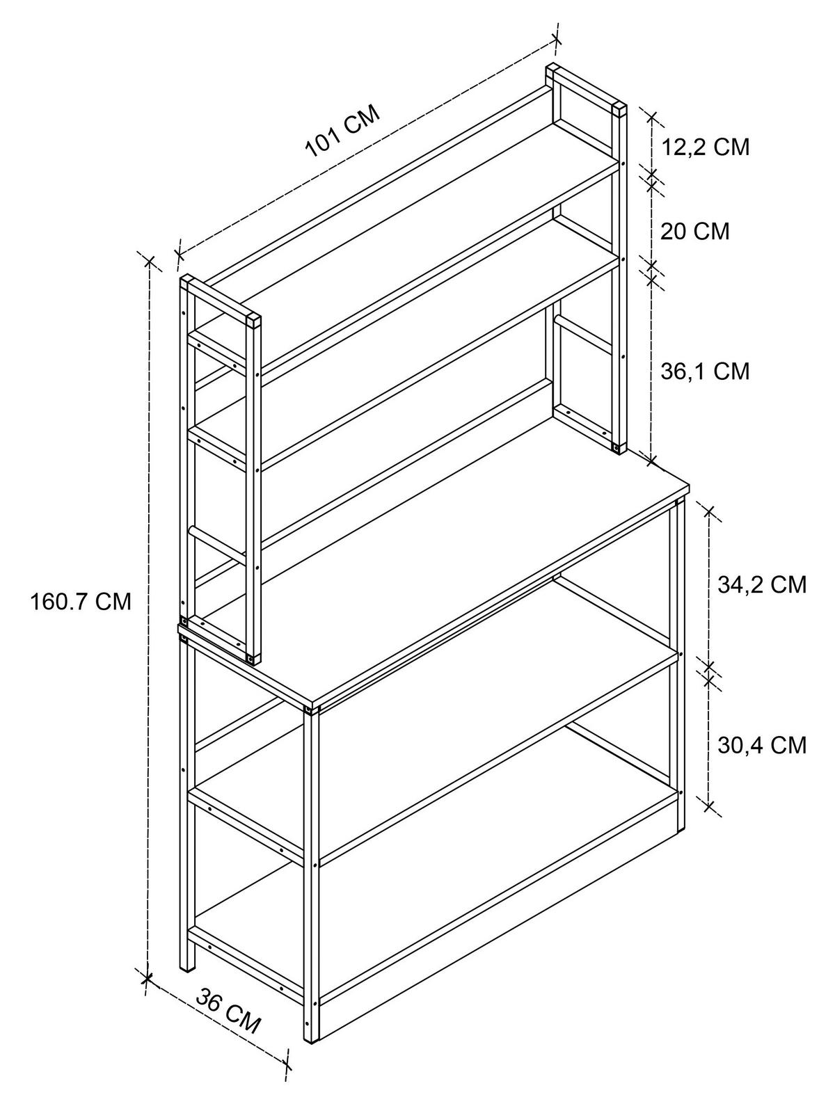 Regal INSASI Honigeiche ca. 101x161x36 cm - Honigeiche, Design, Holzwerkstoff/Metall (101/161/36cm) - MID.YOU
