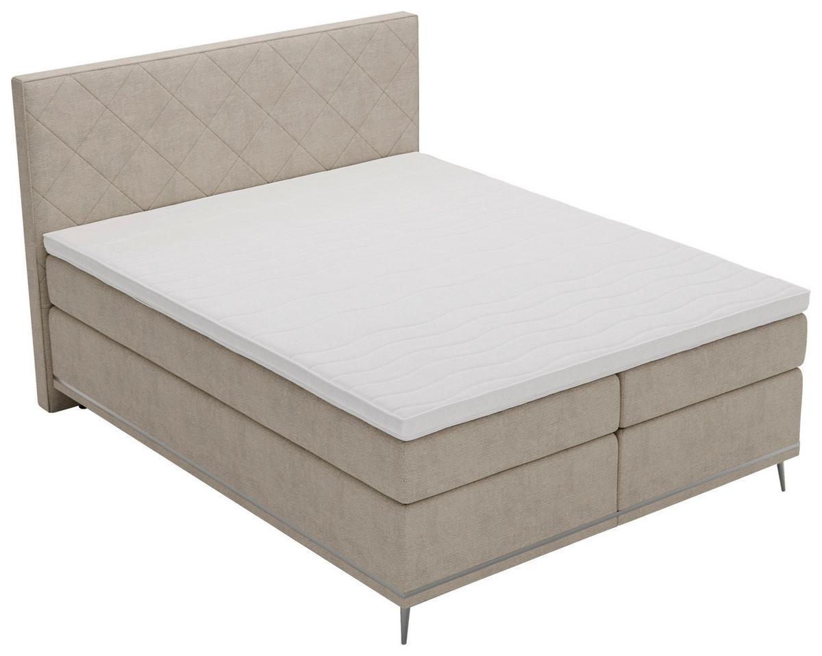 Boxspringbett Beige - Beige/Silberfarben, Konventionell, Textil/Metall (180/200cm) - Premium Living